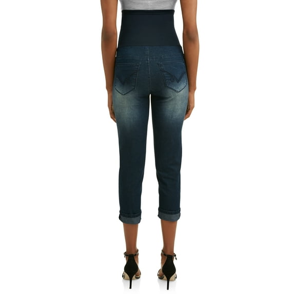 Maternity Oh! Mamma Denim Capris with Full Panel and Rolled Cuff (Available in Plus Sizes)