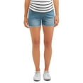 thumbnail image 1 of Maternity Oh! Mamma Overbelly Denim Shorts with Frayed Hem (Available in Plus Sizes), 1 of 5