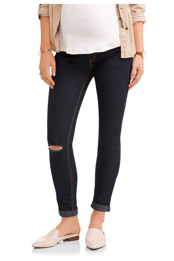 Maternity Oh! Mamma Skinny Jean with Full Panel and Distressing (Available in Plus Sizes)