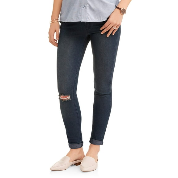 Maternity Oh! Mamma Skinny Jean with Full Panel and Distressing (Available in Plus Sizes)