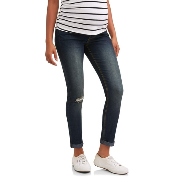 Maternity Oh! Mamma Skinny Jean with Full Panel and Distressing (Available in Plus Sizes)