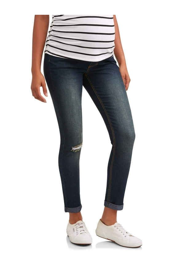 Maternity Oh! Mamma Skinny Jean with Full Panel and Distressing (Available in Plus Sizes)