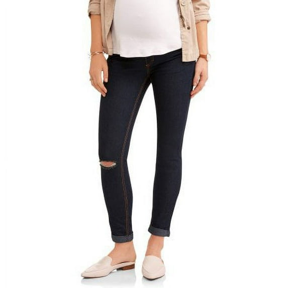 Maternity Oh! Mamma Skinny Jean with Full Panel and Distressing (Available in Plus Sizes)