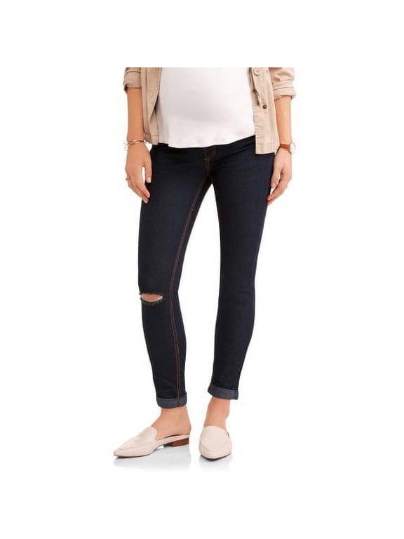 Maternity Oh! Mamma Skinny Jean with Full Panel and Distressing (Available in Plus Sizes)