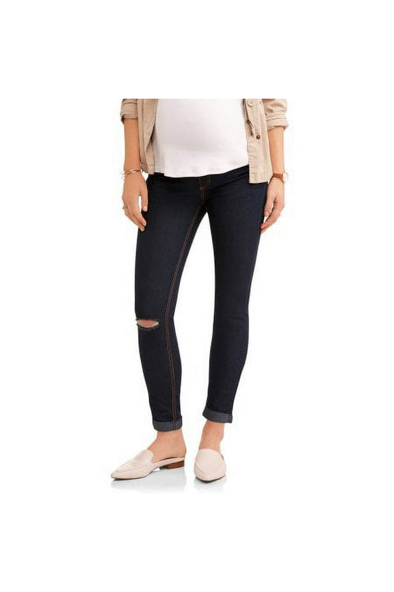 Maternity Oh! Mamma Skinny Jean with Full Panel and Distressing (Available in Plus Sizes)