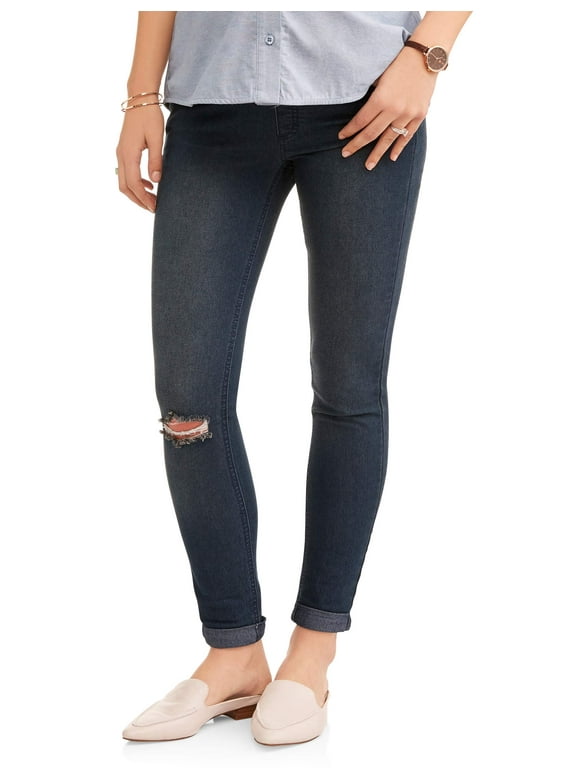 Maternity Oh! Mamma Skinny Jean with Full Panel and Distressing (Available in Plus Sizes)