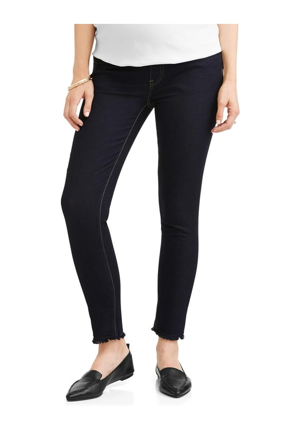 Maternity Oh! Mamma Skinny Jeans with Full Panel and Frayed Hem (Available in Plus Sizes)