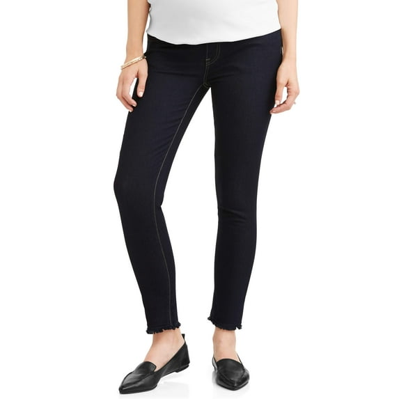 Maternity Oh! Mamma Skinny Jeans with Full Panel and Frayed Hem (Available in Plus Sizes)
