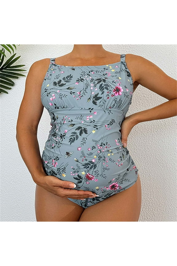 Maternity One Piece Swimsuit Square Neck Pregnancy Bathing Suit for Women Mint Green XL