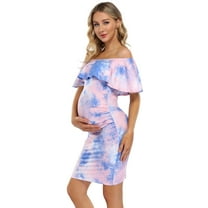 Maternity Outfits Women's Maternity Dress Off Shoulder Casual Maxi Dress Rainbow Maternity Dress