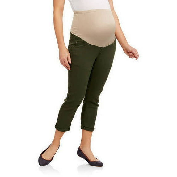 Maternity Over Belly Stretch Twill 5 Pocket Skinny Capri Embellished Back Pocket
