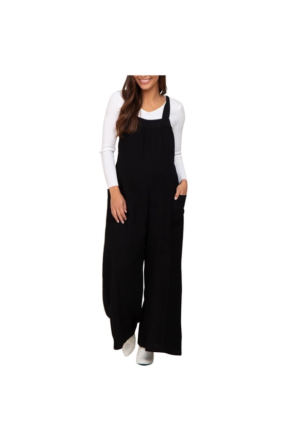 Maternity Overalls for Women Pants Casual Loose Square Neck Pregnancy Jumpsuits Adjustable Strap Rompers with Pockets