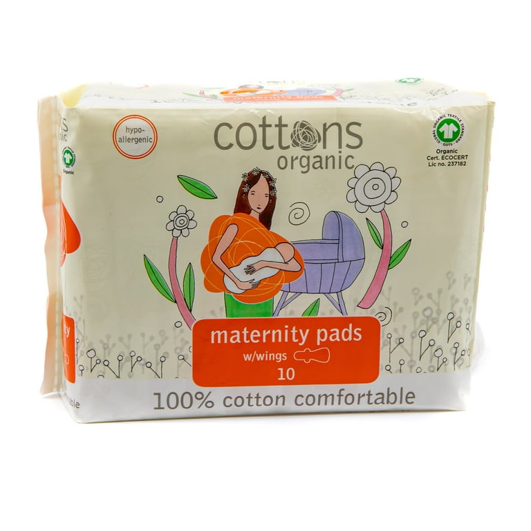 Maternity Pads with Organic Cotton Cover, 10 Pads