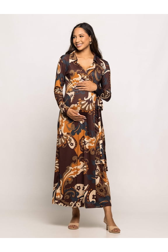 Maternity Paisley Collared Maxi Wrap Dress