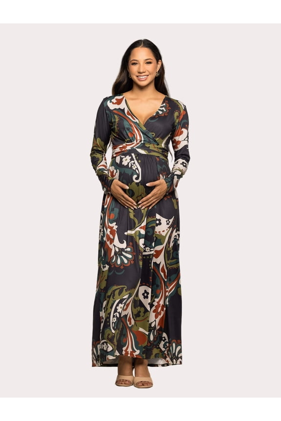 Maternity Paisley Long Sleeve Faux Wrap Maxi Dress