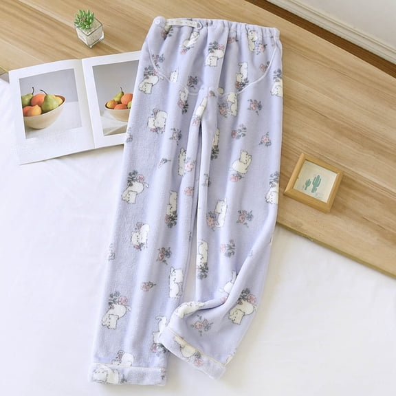 Maternity Pajama Pants Plush Fleece Adjustable Belly Elastic Waist Sleepwear Winter Thickned Thermal Cozy Pregnancy Fuzzy Lounge Pants