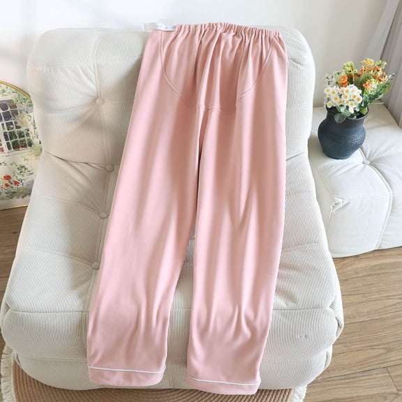 Maternity Pajama Pants Plush Fleece Adjustable Belly Elastic Waist Sleepwear Winter Thickned Thermal Cozy Pregnancy Fuzzy Lounge Pants