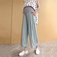 thumbnail image 1 of Maternity Palazzo Pants Summer Boho Baggy Wide Leg Lounge Pants Over The Belly Pregnancy Cotton Crop Trousers, 1 of 6
