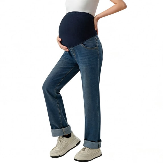 Maternity Pants Long Elastic Jeans for Pregnancy Comfortable Jeans Spring Summer Blue S