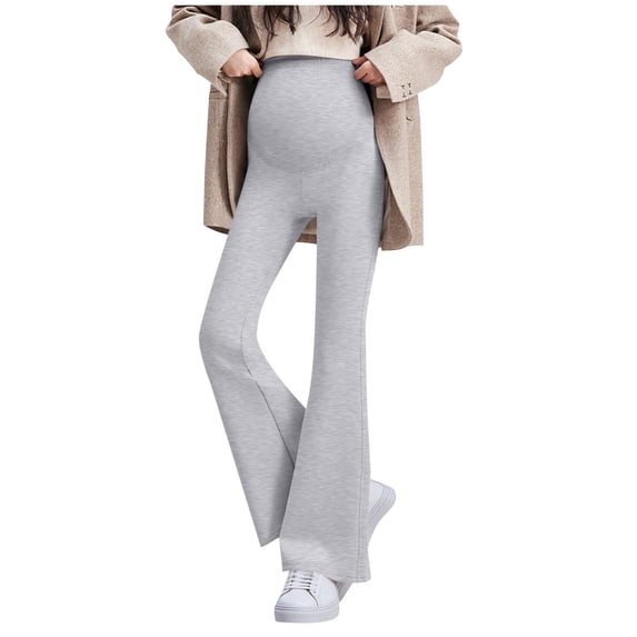 Maternity Pants Over The Belly Yoga Dress Work Pregnancy Pants Stretchy Lounge Wide Leg Trousers,Gray,XL