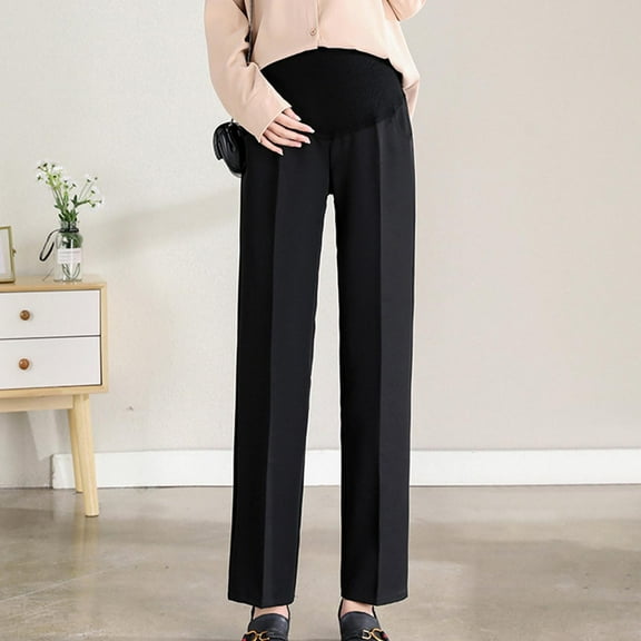 Maternity Pants Over The Belly Yoga Dress Work Pregnancy Pants Stretchy Lounge Wide Leg Trousers with Pockets Black XL