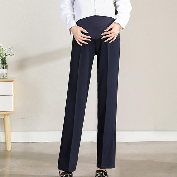 Maternity Pants Over The Belly Yoga Dress Work Pregnancy Pants Stretchy Lounge Wide Leg Trousers with Pockets Navy M