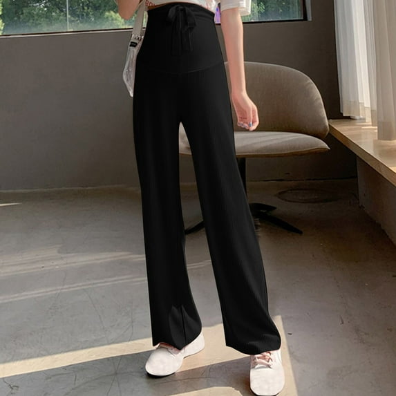Maternity Pants Women’s Wide Leg Sweatpants High Waisted Baggy Flared Pants Drawstring Athletic Joggers Black L