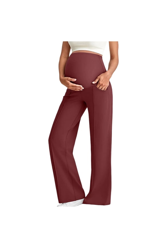 Maternity Pants for Women High Waist Wide Leg Leggings Over Belly Pregnancy Yoga Pants Elastic Waist Casual Work Office Long Trousers