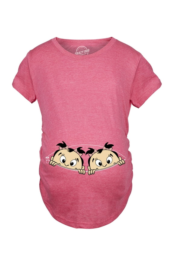 Maternity Peeking Twin Girls T Shirt Cute Adorable Pregnancy Tee for Mom to Be