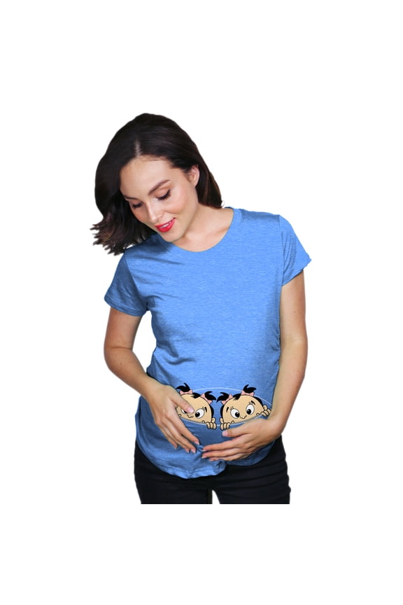 Maternity Peeking Twin Girls T Shirt Cute Adorable Pregnancy Tee for Mom to Be
