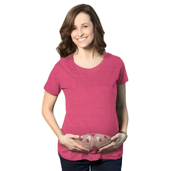 Maternity Peeking Twins T Shirt Cute New Baby Announcement Reveal Pregnancy Tee