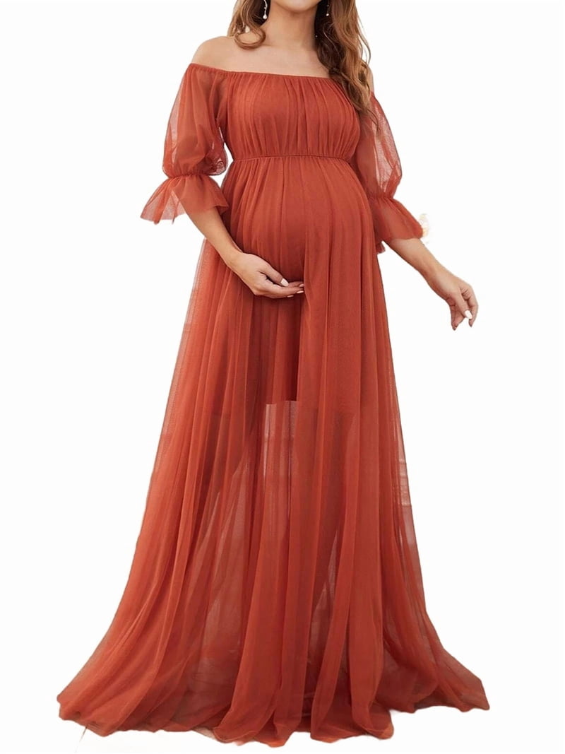 knee length dresses for ladies Orange Embroidered Eyelet Lace Maternity Dress – PinkBlush main image 1