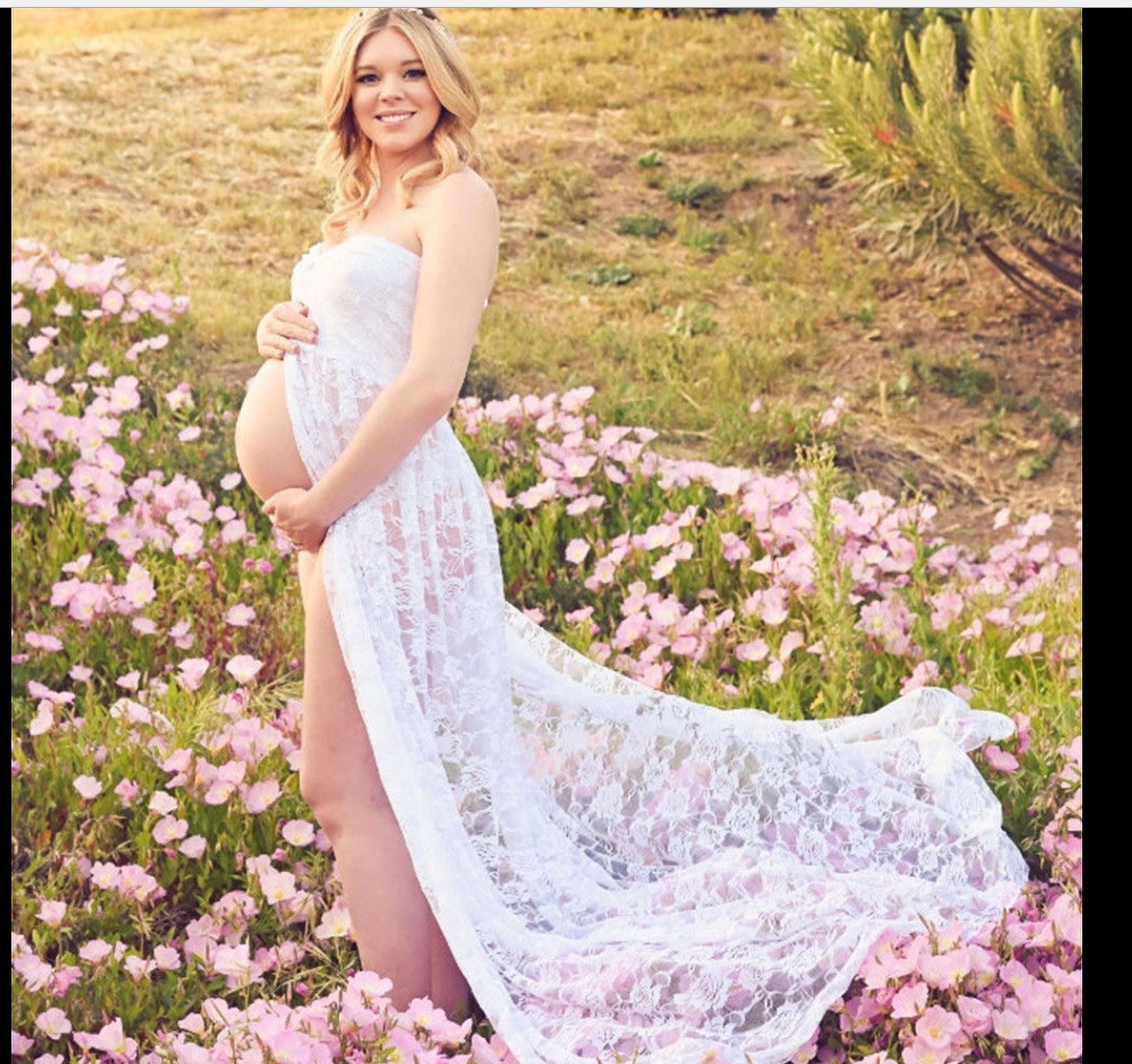Maternity Photography Props Floral Lace Dress Fancy Pregnancy Gown