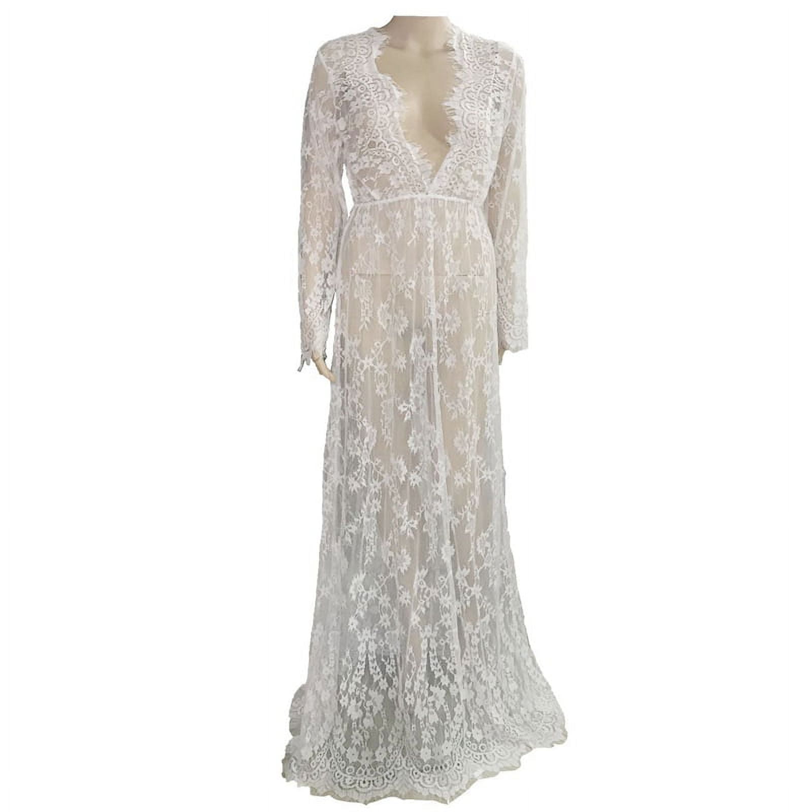 Maternity Photography Props Maxi Maternity Gown V-neck Lace Dresses Pregnancy Dress Fancy Photo Pregnant Clothes(White,L)