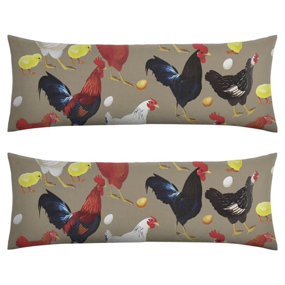 Maternity Pillow Cover 20x54 - Cozy Chick & Sunflower Pattern with Invisible Zipper (Country Farm Theme)