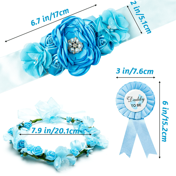 2ooya Blue Maternity Sash Kit for Baby Shower,Corsage Flower Belt, Wreath & Headdress Set,4Piece