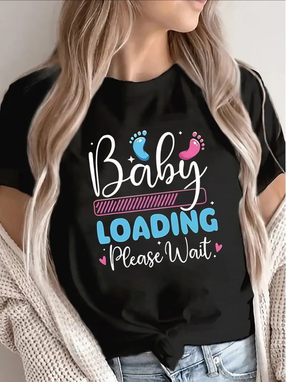 Maternity Pregnancy Announcement T-Shirt Funny Expecting Mom Graphic Tee Coming Soon Gender Reveal Top Retro Black Cotton Shirt