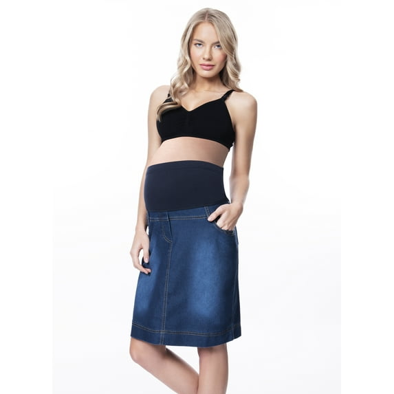 Maternity Pregnant Denim Skirt with Pregnancy Jersey Panel (S)