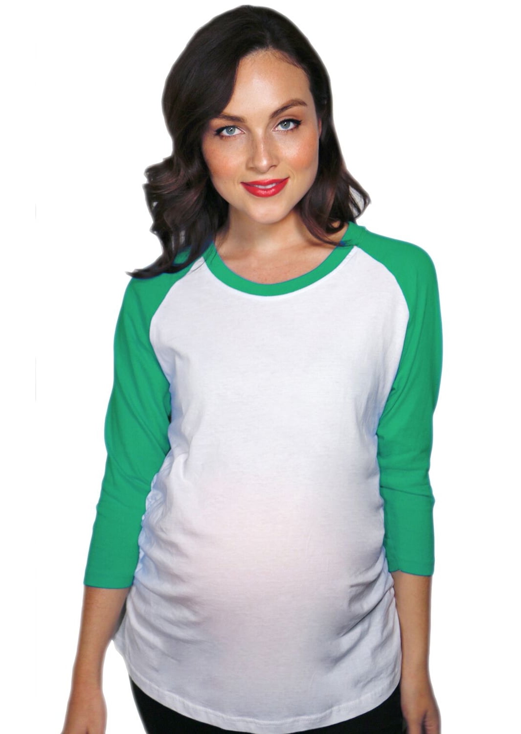 Long Sleeve Maternity T-Shirt Navy Colorblock Baseball Tee with Stripes, Green / L