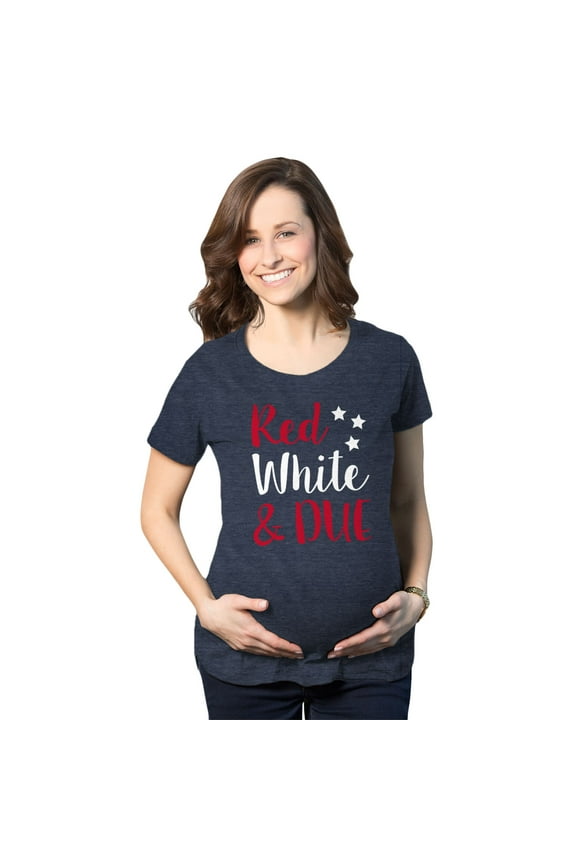 Maternity Red White and Due Pregnancy T Shirt Cute 4th Of July Baby Tee for Baby Bump