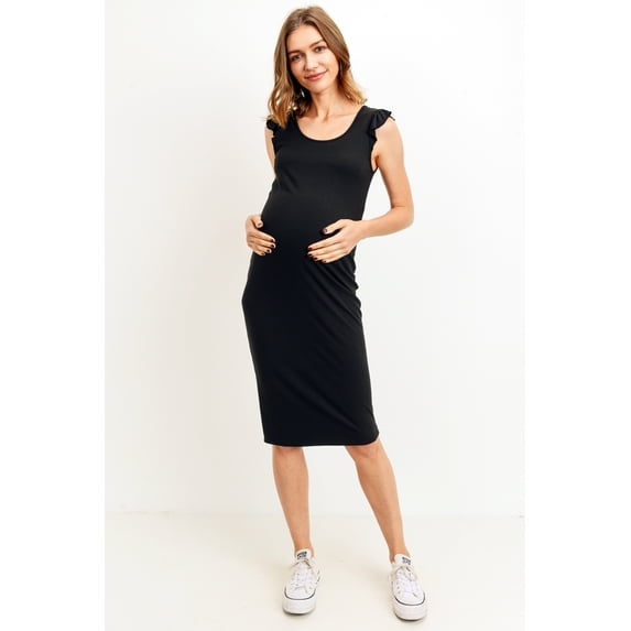 Maternity Ribbed Knit Flutter Sleeve Dress