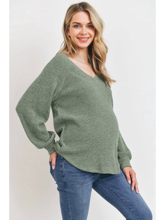 Maternity Ribbed V-Neck Long Sleeve Sweater Top