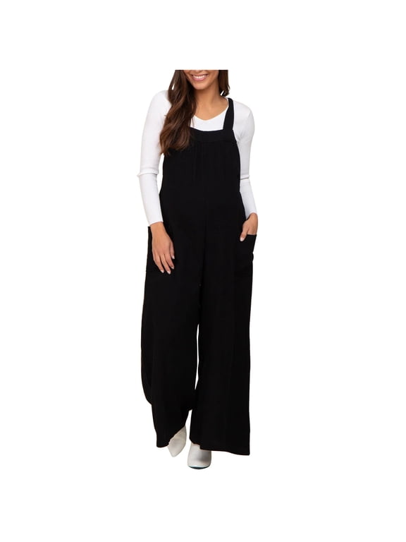 Maternity Romper Overalls Wide Leg Loose Fitted Jumpsuit Baggy Fashion Sleeveless Rompers Full Length Pants Overalls Black s