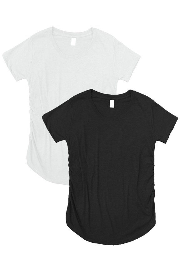 Maternity Ruched Round Bottom Shirts 2 Pack Black/White