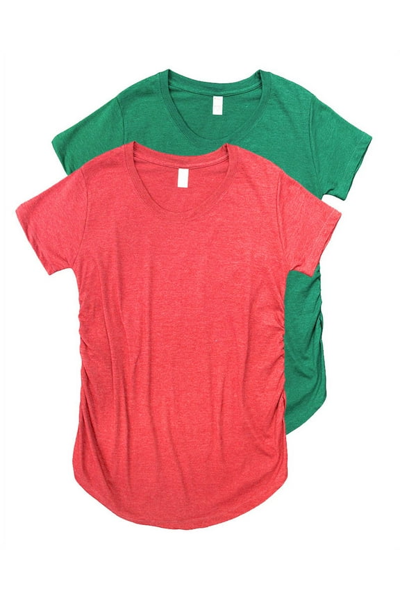 Maternity Ruched Round Bottom Shirts 2 Pack Red/Green