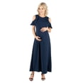 thumbnail image 1 of 24seven Comfort Apparel Maternity Ruffle Cold Shoulder A Line Maxi Dress, 1 of 4