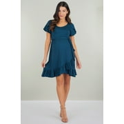 MOTHER BEE MATERNITY Maternity Ruffle Dress with Butterfly Sleeves and Adjustable Belt