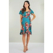 MOTHER BEE MATERNITY Maternity Ruffle Dress with Butterfly Sleeves and Adjustable Belt