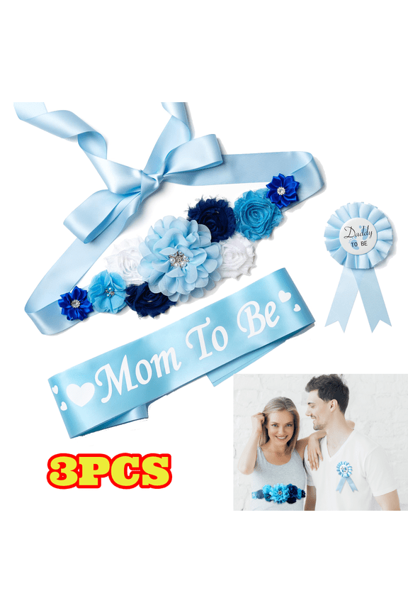Maternity Sash Belt, Mom to Be & Dad to Be Corsage Pins, Baby Shower Decorations Pregnancy Photo Props Keepsake Gifts