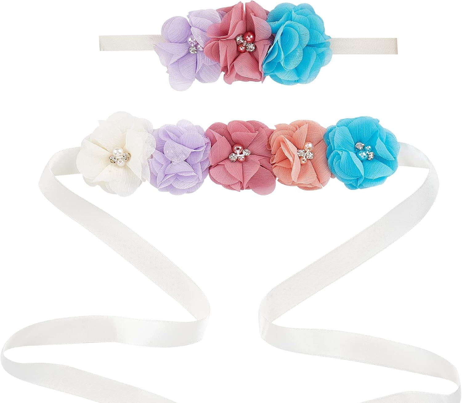 Sash Belt Satin Chiffon Flowers Pearls Rhinestones Wedding Maternity Pearl Maternity Sash - Etsy main image 4